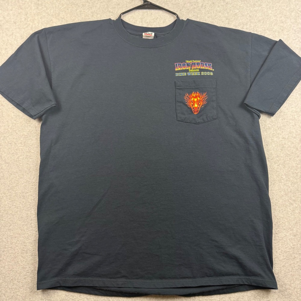 Vintage Anvil T-Shirt Mens 2X Black Iron Horse Saloon Bike Week 2003 Graphic